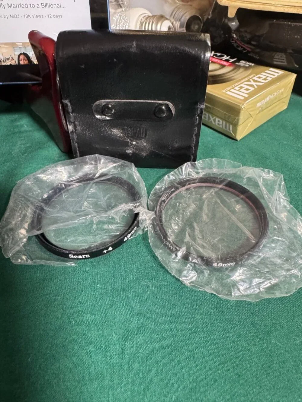 Sears 49mm Camera Lens Filters +4 & Skylight 1A With Black Leather Pouch